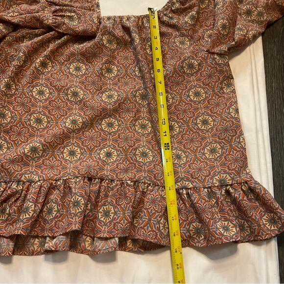 Sanctuary Boho Cropped Bell Ruffle Sleeve Blouse L Bohemian Coquette Girl Prints - Picture 8 of 10